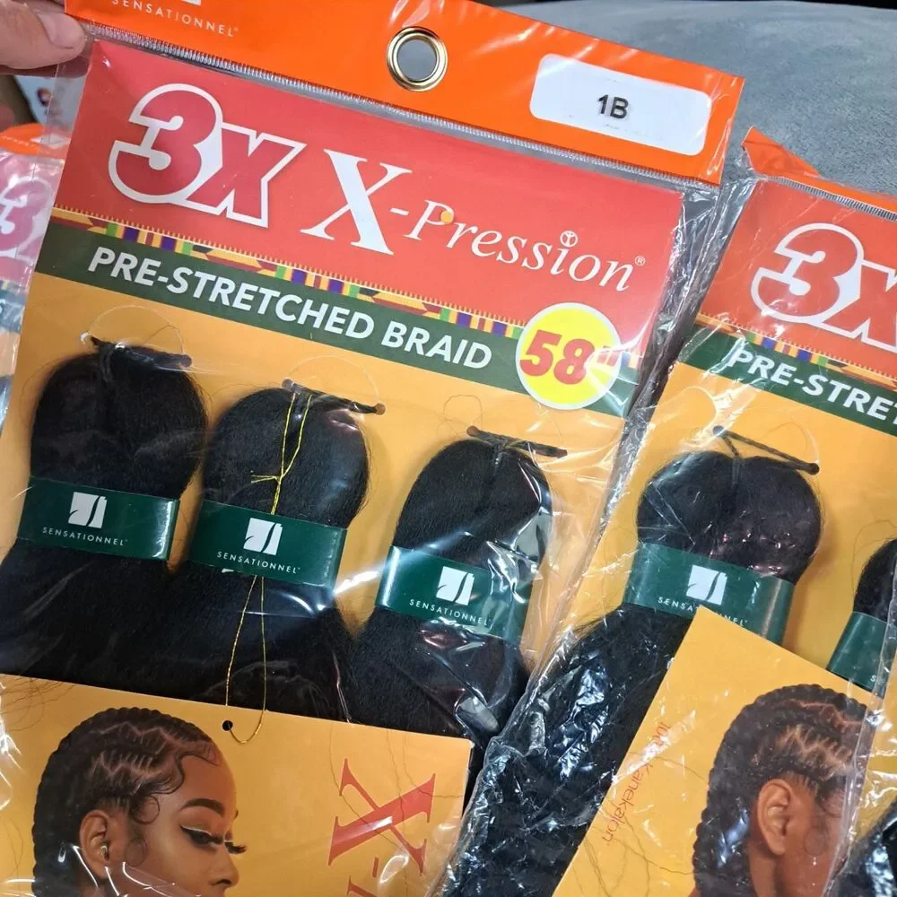 9 Packs Sensationnel X-Pression 3X Pre-Stretched Braid Hair 58” Colors 1, 1B, 4